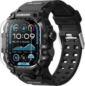 lot 21075 image: amBand Rugged CASE WITH BAND for Apple Watch Ultra 321 49mm, M3 Military Grade Shockproof Cover, Includes Screen Protector Kit, Tactical Band for Men - Compatible with iWatch Ultra, Matte Black
