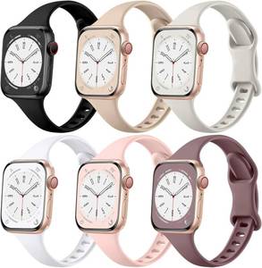 lot 21077 image: Lerobo Thin Slim Bands Compatible with Apple Watch Bands 40mm 41mm 42mm 38mm iWatch Bands Series 11 10 9 8 7 6 5 4 SE for Women Men, Soft Narrow Sport Strap Wristband (4 PCS)