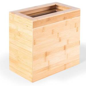 lot 21094 image: Bamboo Trash Can with Bin Liner Built-in Frame and Premium Lid - Wooden Bathroom Trash can, Bamboo Wastebasket for Bathroom, Bedroom, Living Room, Kitchen or Office