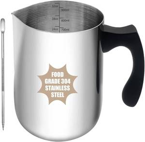 lot 21097 image: Milk Frothing Pitcher, 32oz Milk Frother Cup 304 Stainless Steel Steaming Pitcher with Art Pen Milk Coffee Jug Cup with Heat-resistant Handle and Scale