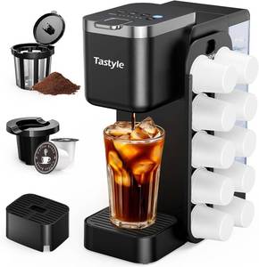 lot 21100 image: Tastyle Hot & Iced Coffee Maker with Magnetic K-Pod Organizer (Pods Not Included), Stores 10 Pods, 4-5 Cups Coffee Maker & Single-serve Brewer for K Cup & Grounds, 40oz Removable Water Tank, Black