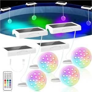 lot 20590 image: Solar Pool Lights for Inground Pools(4 PACK), Upgraded USB Rechargeable IP68 Waterproof Submersible Pools Lights, 4.55 Inch 22 Colors Changing Outdoor Solar Lights with Magnet for Above Ground Pools