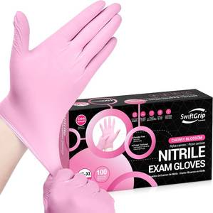 lot 20591 image: SwiftGrip Nitrile Exam Gloves, 4 Mil, Cherry Blossom, Food Safe Gloves Disposable Latex Free, Powder Free size small