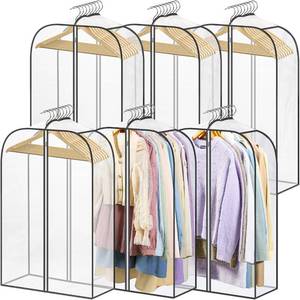 lot 20941 image: LANDNEOO 6 Pack Clear Garment Bags for Hanging Clothes with Zippers on Double Sides - 10 Clothes Storage for Coat, Dress, and Fur in Closet - 32 Long Suit Bags