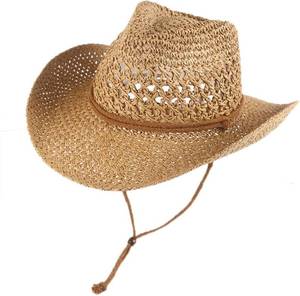 lot 20944 image: Straw Cowboy Hat Wide Brim Sun Beach Cowgirl Hat for Women and Men Summer Western Cowboy for Travel Outdoor Family