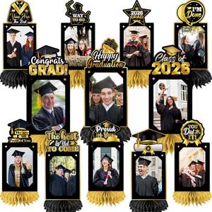 lot 20950 image: 12Pcs Black and Gold Graduation Decorations Honeycomb Centerpieces for Photo Toppers, Graduation Centerpieces 2026, Graduation Decorations Honeycomb Centerpieces, Graduation Decorations Class of 2026