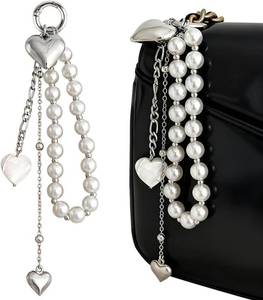 lot 20953 image: White Pearl Beaded Keychain Charms Silver Heart Tassel Keychain Accessories Pearl Bag Charm Kawaii Key Chains Women Cute Keychains for Women Purse Charms for Handbags Backpack Keychains for Backpacks