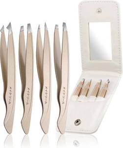 lot 20955 image: Tweezers Set for Women Facial Hair Stocking Stuffers 4Pcs Stainless Steel Eyebrow Tweezer Set with Travel Mirror Case, Suitable for Everyday Use in Car, Purse