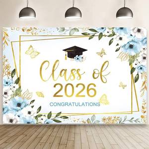 lot 20959 image: MEHOFOND 7x5ft Class of 2026 Congratulations Backdrop Blue Floral Congrats Grad Photography Background Pastel Butterfly Graduation Party Decor Gold Confetti Prom 2026 Party Banner Photo Booth Props