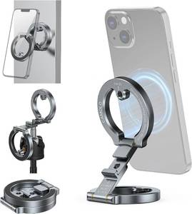 lot 20962 image: Double Magnetic Ring Phone Holder,Gym Magnetic Stand,Tripod Phone Mount with 14 Screw Compatible with iPhone 1615141312 Pro Max Series & MagSafe Cases,Travel, Car, Gym,Refrigerator