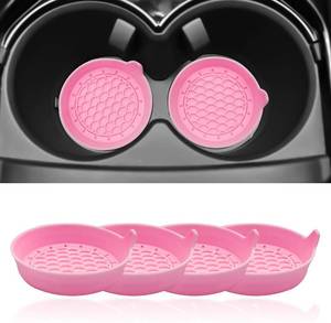 lot 20963 image: 4-Pack Universal Cup Holder Coasters, Black Silicone Inserts - Keep Your Car Clean with Non-Slip & Spill-Proof Coasters for All Vehicles (Pink)