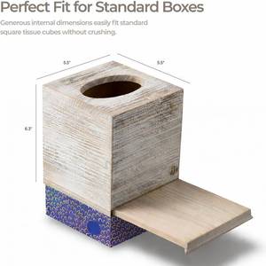 lot 20968 image: White Barnwood Tissue Box Cover Tissue Box Holder Includes Slide-Out Bottom Panel, Stylish Tissue Box Cover Square Perfect for Farmhouse Bathroom Decor