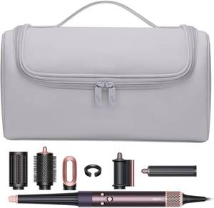 lot 20973 image: BUBM Travel Case Compatible with Dyson Airwrap Complete Styler and Attachments, Portable Storage Bag with Metal Hanging Hook for Airwrap All Models, Long Barrel, Hair Curler Accessories AIRWRAP AND ACCESORIES NOT INCLUDED (Gray)