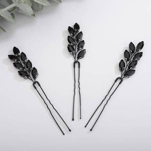 lot 20978 image: 3pcs Black Rhinestones Beads Hair Pins for Women Girls Wedding Bridal Vintage Hair Styling Jewelry (Black)