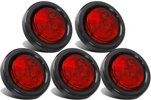 lot 21104 image: Partsam 5pcs 2 inch Red 4 LED Round Sealed Trailer Clearance Marker Light DOT Approved Mount GrommetPigtails Hardwired