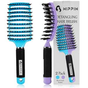 lot 21106 image: HIPPIH 2 Pack Boar Bristle Hair Brush, Wet & Dry No Pull Curved Vented Hair Brush, Styling Magical Brush Detangler for Kids & Men, Hairbrush for Women Can Adds Shine & Smooth Curly Thick Hair