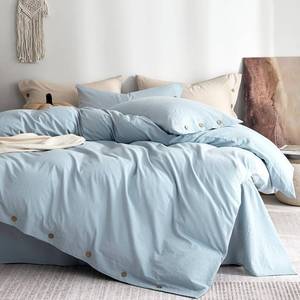 lot 21112 image: JELLYMONI 100% Washed Cotton Duvet Cover Full   Soft, Breathable Linen-Look Bedding with Natural Wrinkle Texture, Button Closure, 3-Piece Set (Mist Blue, 80x90)
