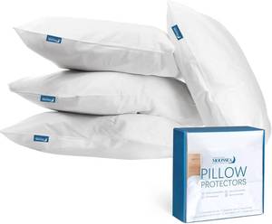 lot 21122 image: King Pillow Protector Waterproof with Zipper 4 Pack, 20x36 inch King Size Pillow Protector, Pillow Covers Encasement Pillow Case White