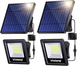 lot 21156 image: intelamp 4400mAh Solar Flood Lights, 2 Pack Outdoor Solar Security Light Dusk to Dawn Auto OnOff IP65 Waterproof Solar Powered Lights for Porch, Balcony, Yard, Garage, Barn, Garden