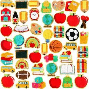 lot 21157 image: VioraWhite 48 Pcs Back to School Iron on Patches Chenille Apple School Bus Pencil Sew on Embroidery Applique Sewing Apple Patches for Teacher Students Clothing Jeans Hats DIY Accessory Craft Gift