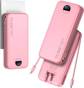 lot 21176 image: 20000mAh Ultra-Portable-Charger-Power-Bank with Built in Cables&AC Wall Plug,PD20W USB-C Fast Charging Cell Phone Charger Battery Pack,LED Display Travel Battery Bank for All iPhone,Samsung,Android
