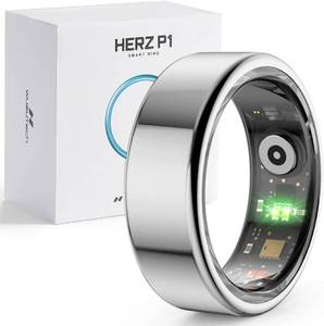 lot 21179 image: Herz P1 Smart Ring for Women & Men - (Size 8) 247 Health Metrics Fitness Ring, Tracks 20 Biometrics, 6 Day Battery Life, Waterproof Stainless Steel, Free APP for iOS Android, No Subscription