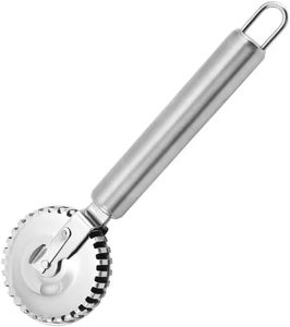 lot 21180 image: MyHoome Ravioli Cutter with 430 Stainless Steel Wheel, Ideal for Cutting, Sealing, and Crimping Fresh Pasta, Pastry Dough, pierogi and dumplings, multi pastry cutter, pastry cutter crimper. Silver.