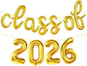 lot 21182 image: Gold Class of 2026 Balloons - 16 Inch 2026 Graduation Balloons for Graduation Decorations Class of 2026 - Grad Balloon for Graduations Party Decorations