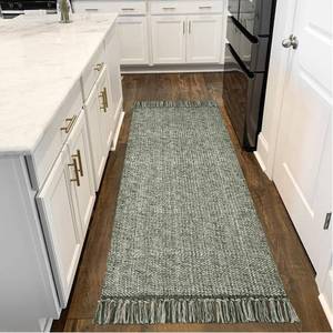 lot 21185 image: Collive Hallway Runner Rug, 2 x 6 Hand-Woven Reversible Washable Entryway Rug, Olive GreenCream Cotton Modern Farmhouse Laundry Room Rug Long Carpet for Bathroom Sink Foyer Bedroom