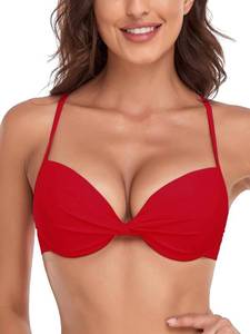 lot 21206 image: RELLECIGA Womens Underwire Bikini Top Twist Front Push Up Swim Top Mold Cup Swimwear Top, XL, Red