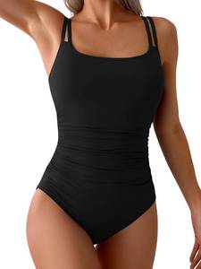 lot 21208 image: Eomenie One Piece Swimsuit for Women Tummy Control Ruched Bathing Suit Push Up Slimming Swim Suit Double Straps Swimwear Size Medium