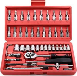 lot 21300 image: Egofine 46 Pieces 14 inch Drive Socket Ratchet Wrench Set, with Bit Socket Set Metric and Extension Bar for Auto Repairing and Household, with Storage Case