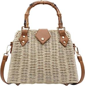 lot 21306 image: Women Straw Tote Bag Summer Beach Crossbody Bag Top-handle Woven Shoulder Handbag Vintage Vacation Purse