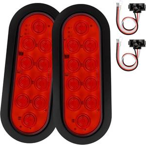 lot 21311 image: 6-Inch Oval Red LED Trailer Tail Lights 2PCS, 10 LEDs Stop Turn Tail Brake Lights, DOT Certified, IP67 Waterproof Surface Mount, for Truck RV Boat Trailer