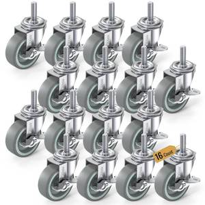 lot 21313 image: HOLKIE Caster Wheels 3 inch Locking Casters Set of 16, Threaded Stem 38 -16 x 1-12 (Diameter 38, Length 1-12) Swivel Heavy Duty Castors Gray