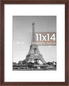 lot 21321 image: upsimples 11x14 Picture Frame, Display Pictures 8x10 with Mat or 11 x 14 Without, Wall Hanging Photo Frames, Brown, 1 Pack