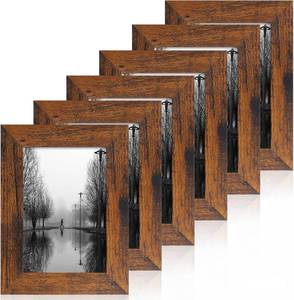 lot 21322 image: iRahmen 4x6 Picture Frame Set of 6, Dark Brown Rustic Frame with High Definition Real Glass, 4 x 6 Wood Photo Frames for Tabletop Display and Wall Mounting