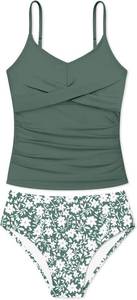 lot 21329 image: Girls Swimsuit 2 Piece Bathing Suit Criss Cross Ruched Girl Tankini Sets Printed Girls Swimwear for 13-14 Years