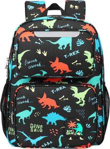 lot 21333 image: Kids Backpack for Boys Kindergarten - 15 Inch Sturdy School Bookbag Fits Folder, Dinosaur Backpack for Kids 4-7 with Leakproof Insulated Pocket for Lunch and Snacks, Black
