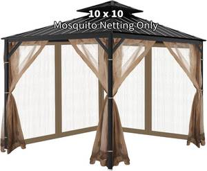 lot 21334 image: Gazebo Universal Replacement Mosquito Netting, 10x10 Gazebo Netting Outdoor, 4-Panel Screen Walls for Outdoor Patio with Zipper (Mosquito Net Only) (Brown)