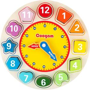 lot 21335 image: Coogam Wooden Shape Color Sorting Clock   Teaching Time Number Puzzle Stacking Sorter Jigsaw Montessori Early Learning Educational Toy Gift for Year Old Kids