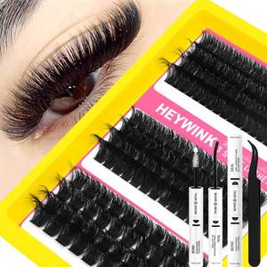 lot 21340 image: Lash Extension Kit Thick Cluster Eyelash Extensions 100D 150D 200D 12-18mm Lash Clusters Kit Individual Lash Extensions Kit DIY Lashes Clusters Extension at Home (100D150D200D 12-18MM Kit)