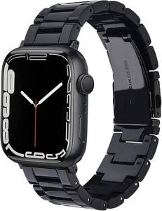 lot 21344 image: V-MORO Resin Strap Compatible with Apple Watch Band 41mm40mm42mm38mm Series 111098765 Women Men Fashion Lightweight Wristband with Metal Buckle,iWatch Series 4321SE 2SE (Black)