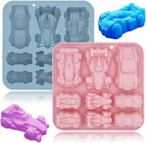 lot 21345 image: 2 Pack Racing Car Jello Molds Silicone 9 Cavity 3D Car Themed Chocolate Mold Ice Cube Tray DIY Baking Tool for Kids Chocolate Cake Dessert Candy Mousse Pastry Cupcake Topper Handmade Soap Crayons