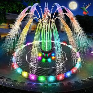lot 20422 image: Solar Fountain, 2026 Upgrade 3.5W Solar Bird Bath Fountains with Colorful Ring LED Lights, 2000mAh Battery, 7 Nozzles and 4 Fixers, Solar Water Fountain Pump for Pond, Pool, Patio and Garden