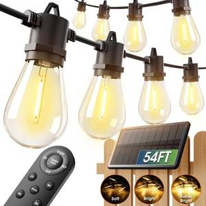 lot 20424 image: addlon 54FT(486) Solar String Lights Outdoor Waterproof with USB Charging & Remote Control - Dimmable Solar Power Patio Lights with LED Bulbs for Porch, Garden, Yard, Market, Bistro - Last for 20Hrs