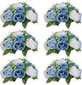 lot 20433 image: NUPTIO Wedding Floral Centerpieces for Tables 6 Pcs Dusty Blue & White Fake Flower Ball for Weddings Party - Artificial Rose Arrangements for Birthday Bridal Shower Decorations