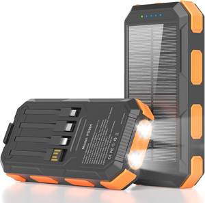 lot 20441 image: Solar Charger Power Bank 38800mAh, 22.5W USB-C Fast Charging Portable Charger with 4 Built-in Cables, External Battery Pack with Dual LED Emergency Flashlights for Camping, Hiking, Outdoor Use