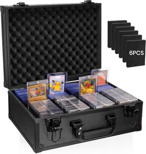 lot 20572 image: EcoVibe Trading Card Storage Box for 3 X 4 35PT Toploaders 600, Toploader Storage Box with 6 Foam Stoppers, Fits Toploader Magnetic Holders MTG Baseball Sports Top Loaders Holder Black
