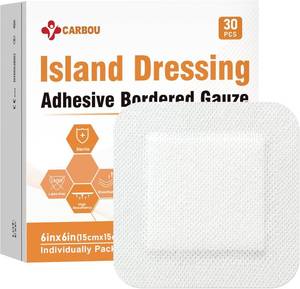 lot 20788 image: 6x6-30count Carbou Island Dressing Bordered Gauze Sterile Individually Wrapped Gauze Pads,Highly Absorbent Adhesive Dressing Pad,Soft and Breathable Wound Dressing for Wound Care